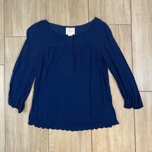 Maeve Anthropologie Navy Blue Swiss Dot Scallop Hem Blouse Women’s 4